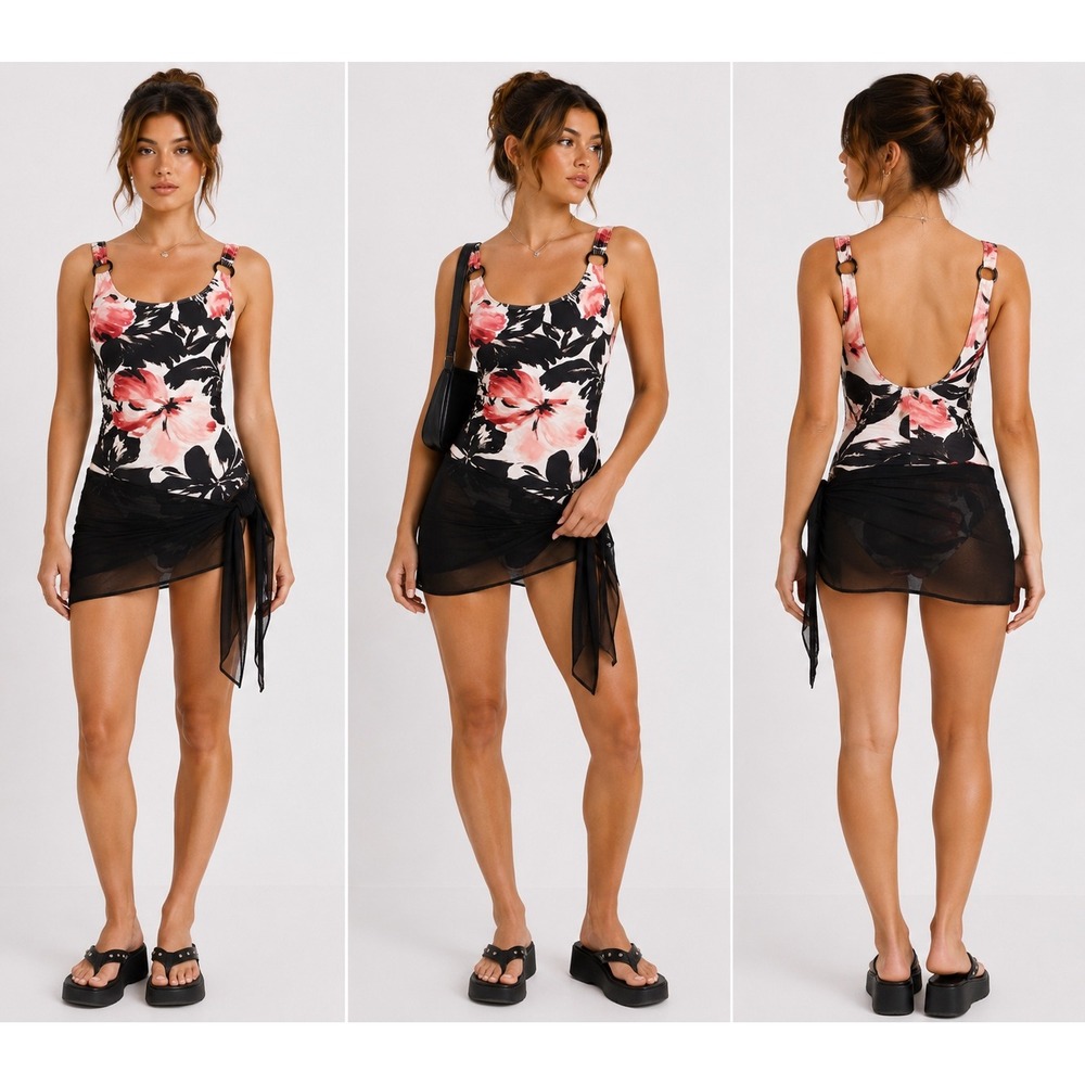 Christina Floral One Piece Swimsuit Ring Strap Tummy Control Medium